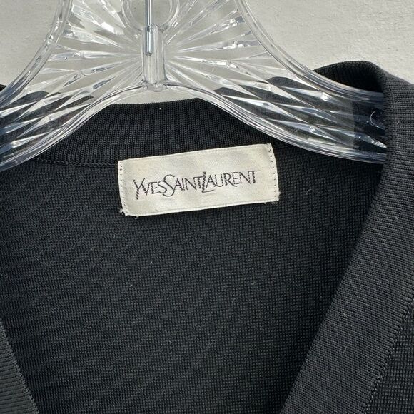 YSL Vintage Black Wool Cardigan Dress 3/4 Sleeve Large Gold Buttons Size M - Picture 8 of 14